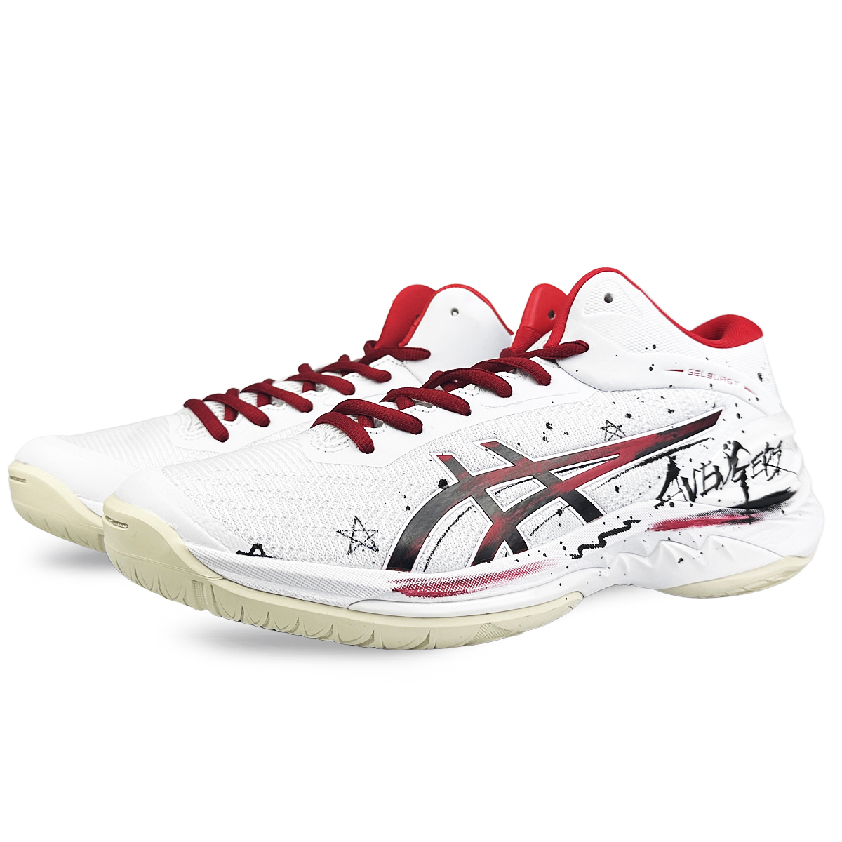 Asics GELBURST 28 BNK Court Elf, Black Red Street Textile, Synthetic Leather Cushioning Slip Resistant Grip Low top