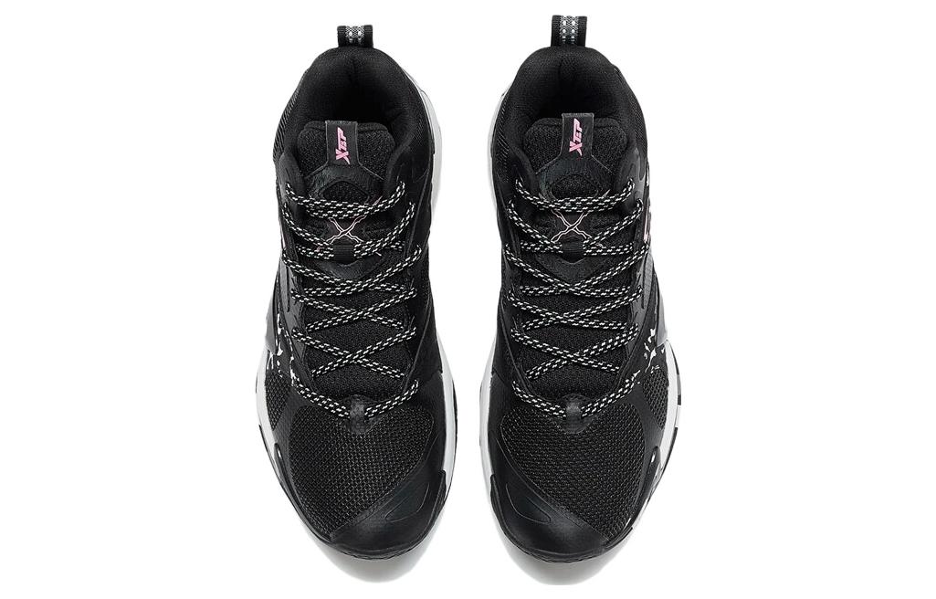 XTEP Slip Resistant, Abrasion Resistant, Breathable Mid top Basketball Shoes Men’s Black New White
