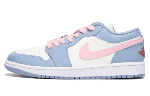 Jordan Air Jordan 1 Slip Resistant Abrasion Resistant Low top Vintage Basketball Shoes Women's White Blue