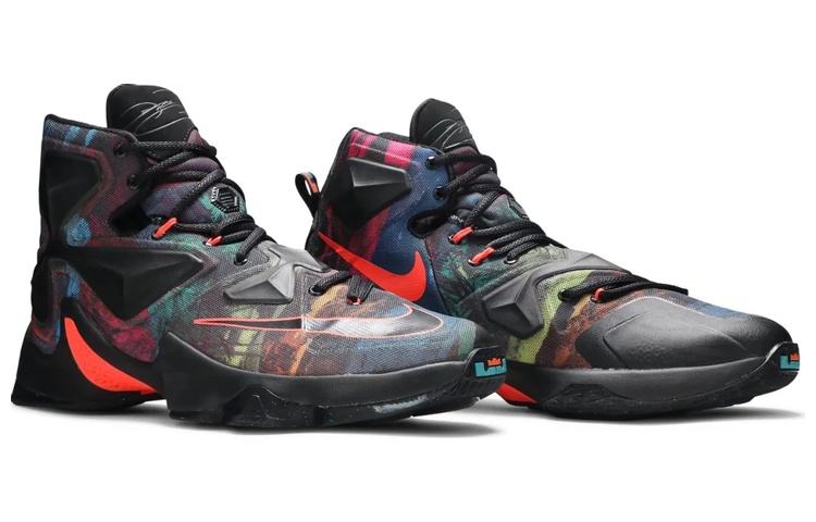 Мужские кроссовки Nike Lebron 13 Akronite 13 (черно-разноцветные) — 黑/黑/荧光橘色/湖蓝色 — фото 3