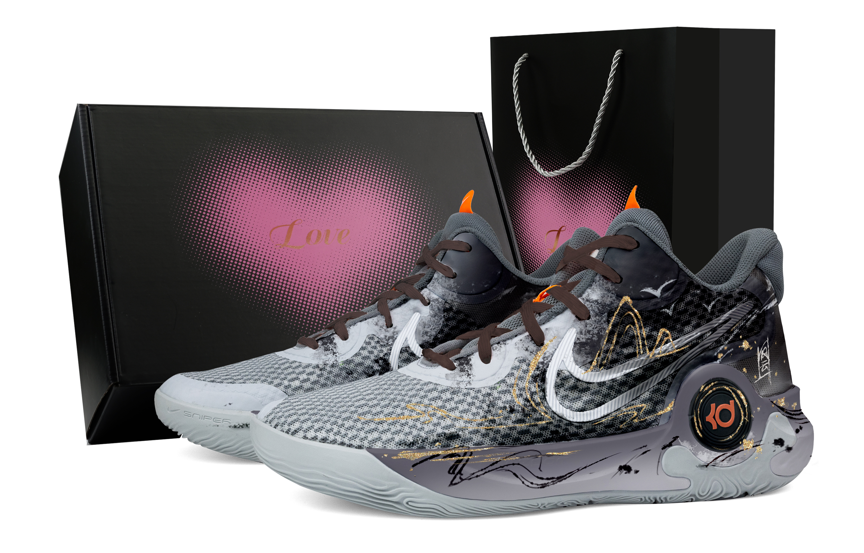 Nike KD Trey 5 IX Decisive Winds And Clouds Heart Box Gradient Abrasion Resistant Mid top Basketball Shoes Unisex Black
