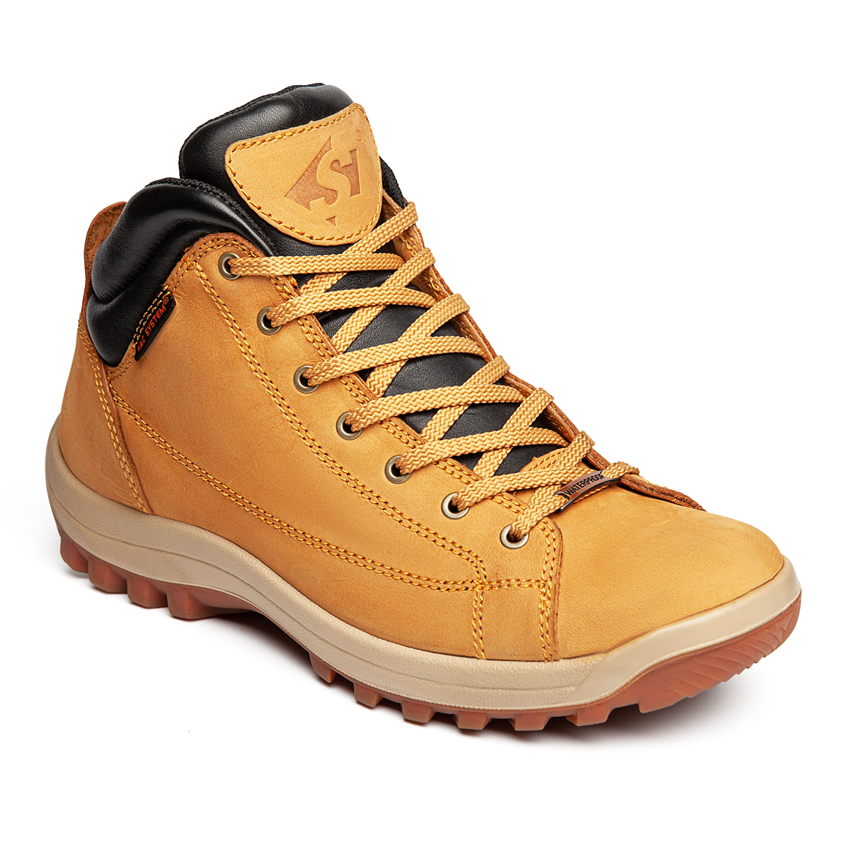 SLEADER Rock Collection Slip Resistant Waterproof Grip Mid top Hiking Shoes Men’s Wheat Yellow