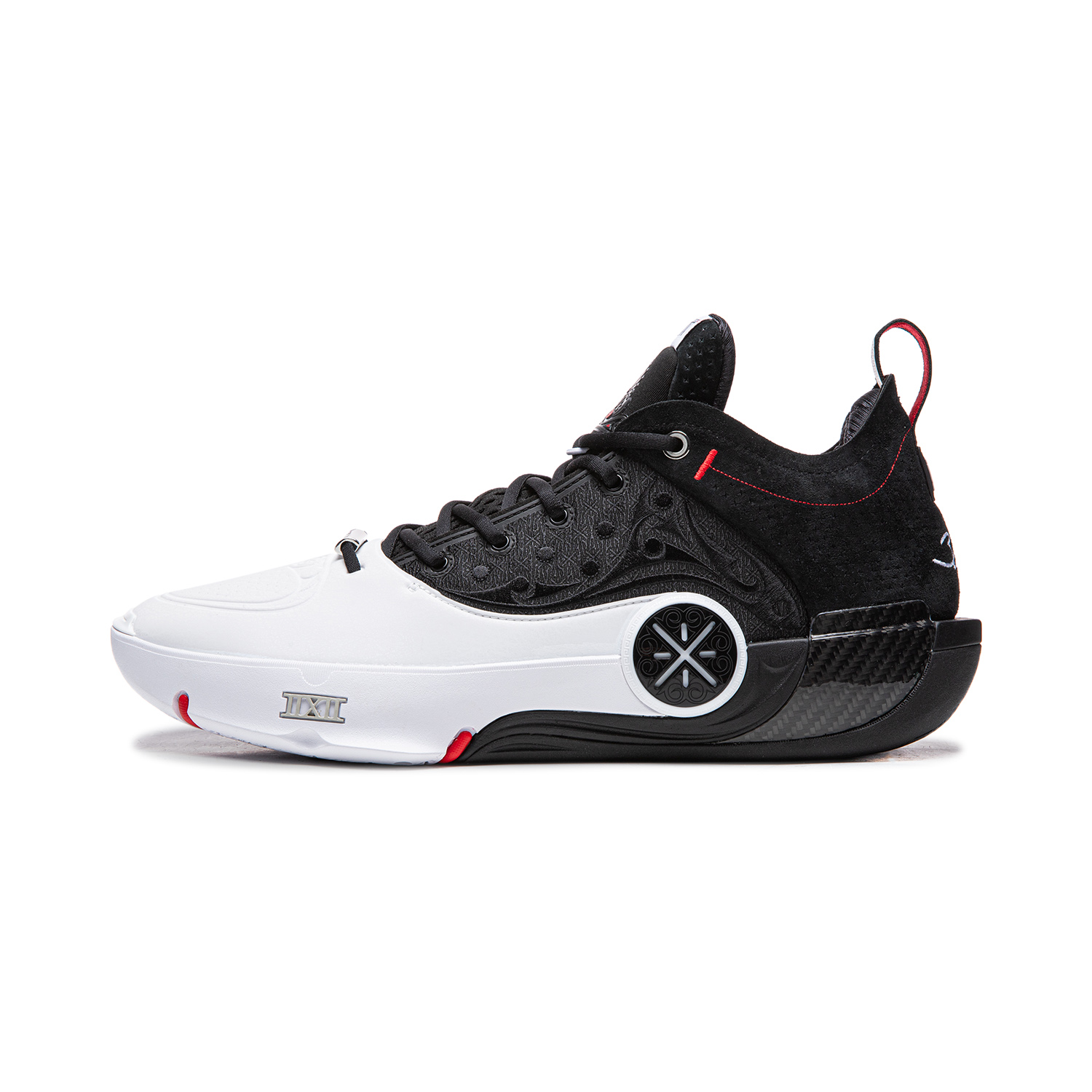LiNing Li Ning WOW12 Wade's Way 12 LUX announced double-layer super technology carbon plate, flexible and stable support, wrapped with anti-torsion, shock-absorbing, non-slip, wear-resistant, breathable, rebound and traction, mid-top practical basketball shoes, men's black and white