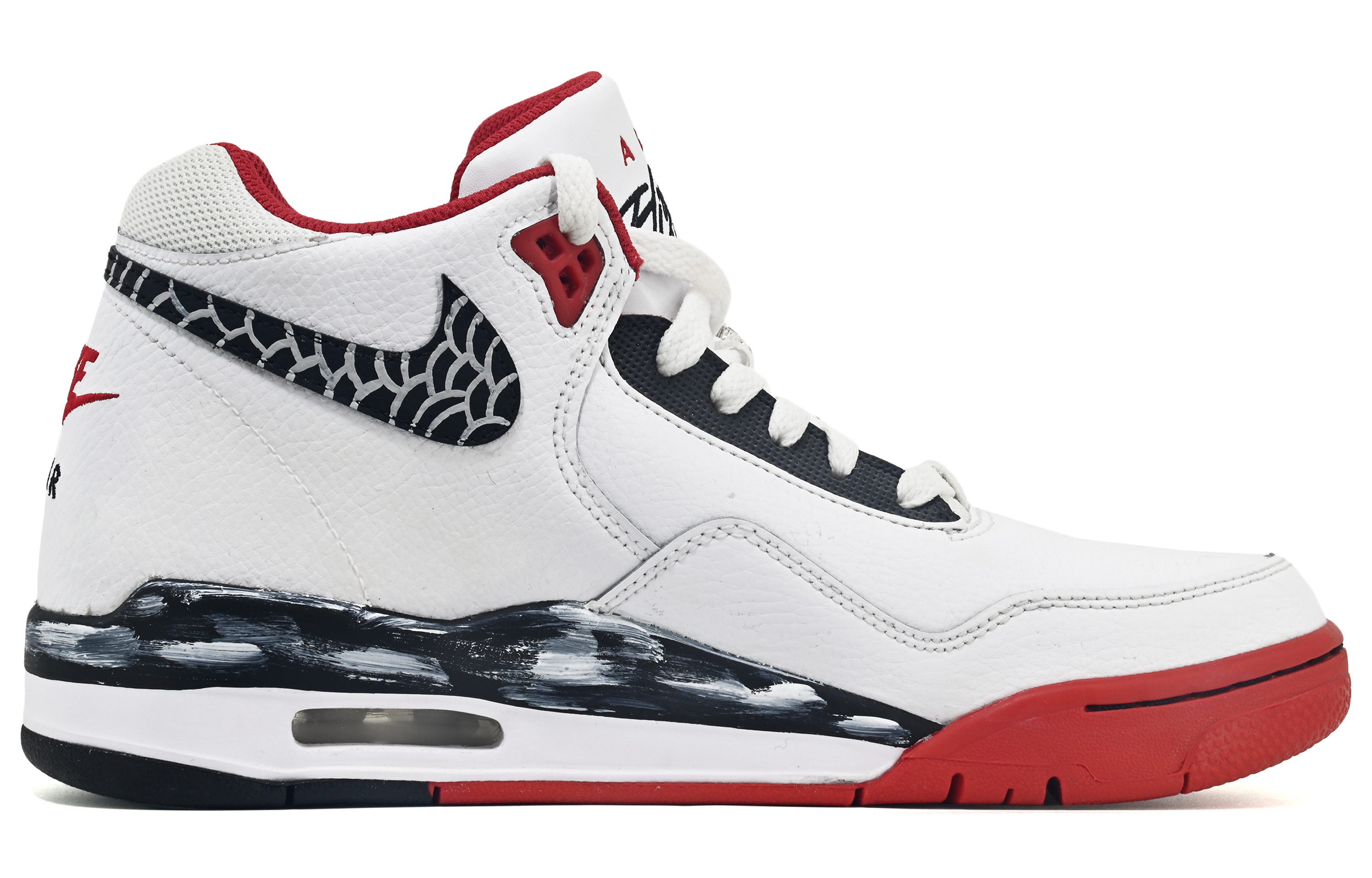 Nike Flight Legacy Slip Resistant Abrasion Resistant Mid top Vintage Basketball Shoes Unisex White Red Gray