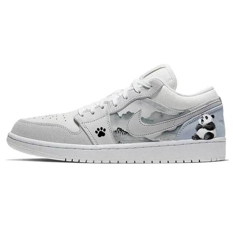 Jordan Air Jordan 1 Slip Resistant Abrasion Resistant Low top Vintage Basketball Shoes Unisex Gray White