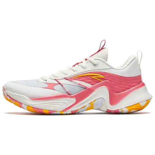 Anta Slip Resistant Abrasion Resistant Low top Basketball Shoes Men's White Pink Yellow