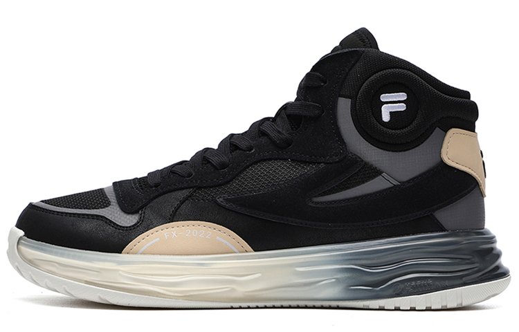 FILA FUSION FX 22 Textile, Synthetic Leather, Split Suede Mid top Vintage Basketball Shoes Men’s Black Gray