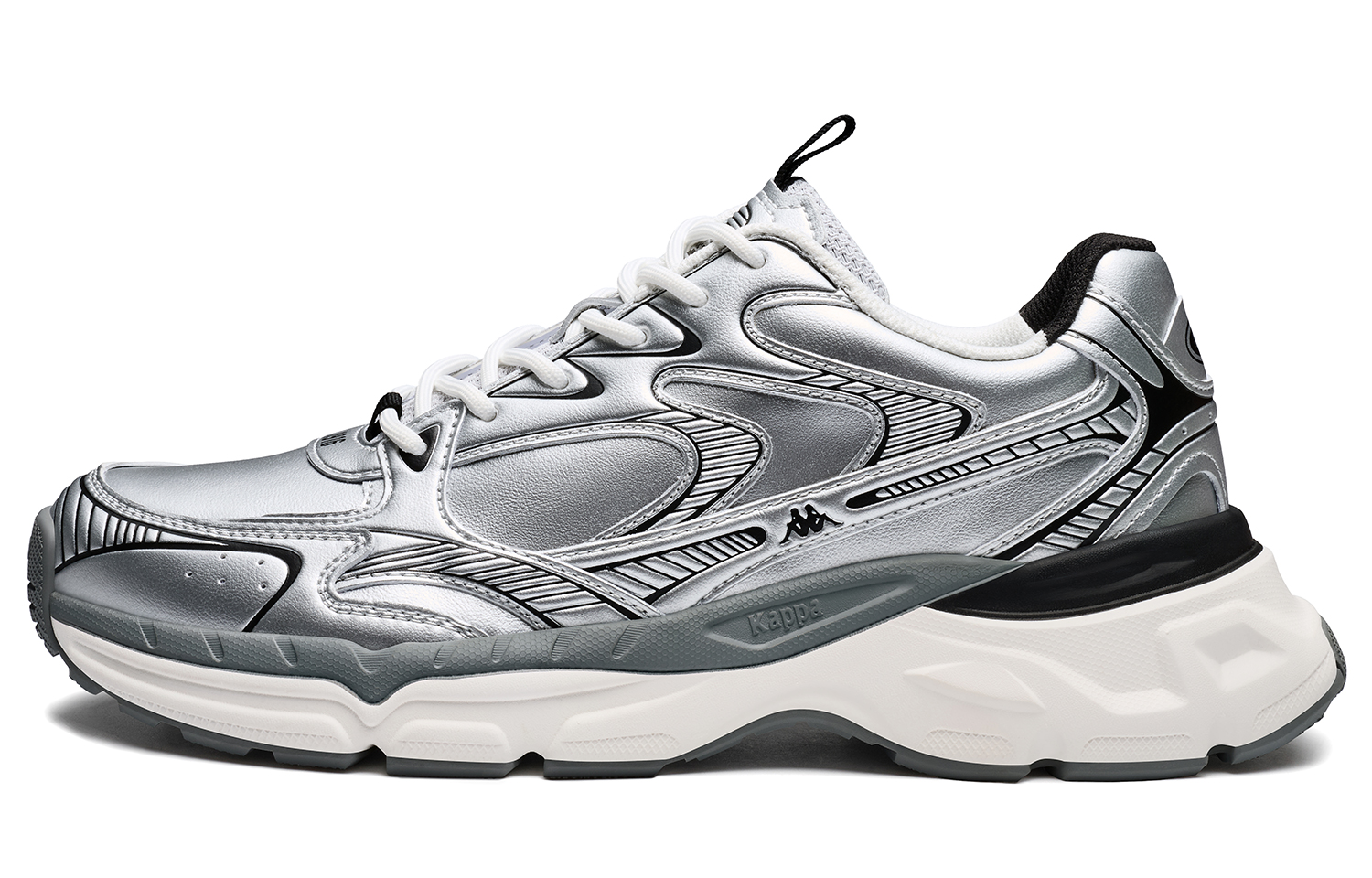 Kappa Kappa back-to-back hydrogen rail comfortable and casual thick sole increased classic style non-slip and wear-resistant low-top dad shoes same style for men and women silver