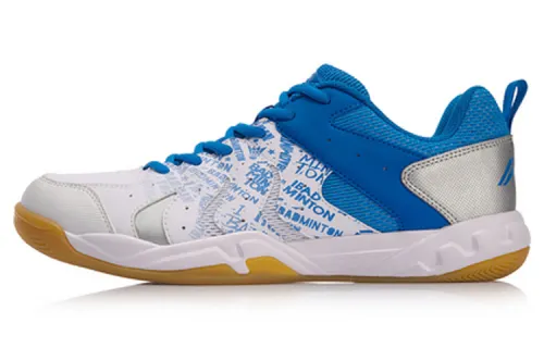 Li Ning Feathering Letter Print Non slip Lightweight Low top Badminton Shoes Unisex Blue White