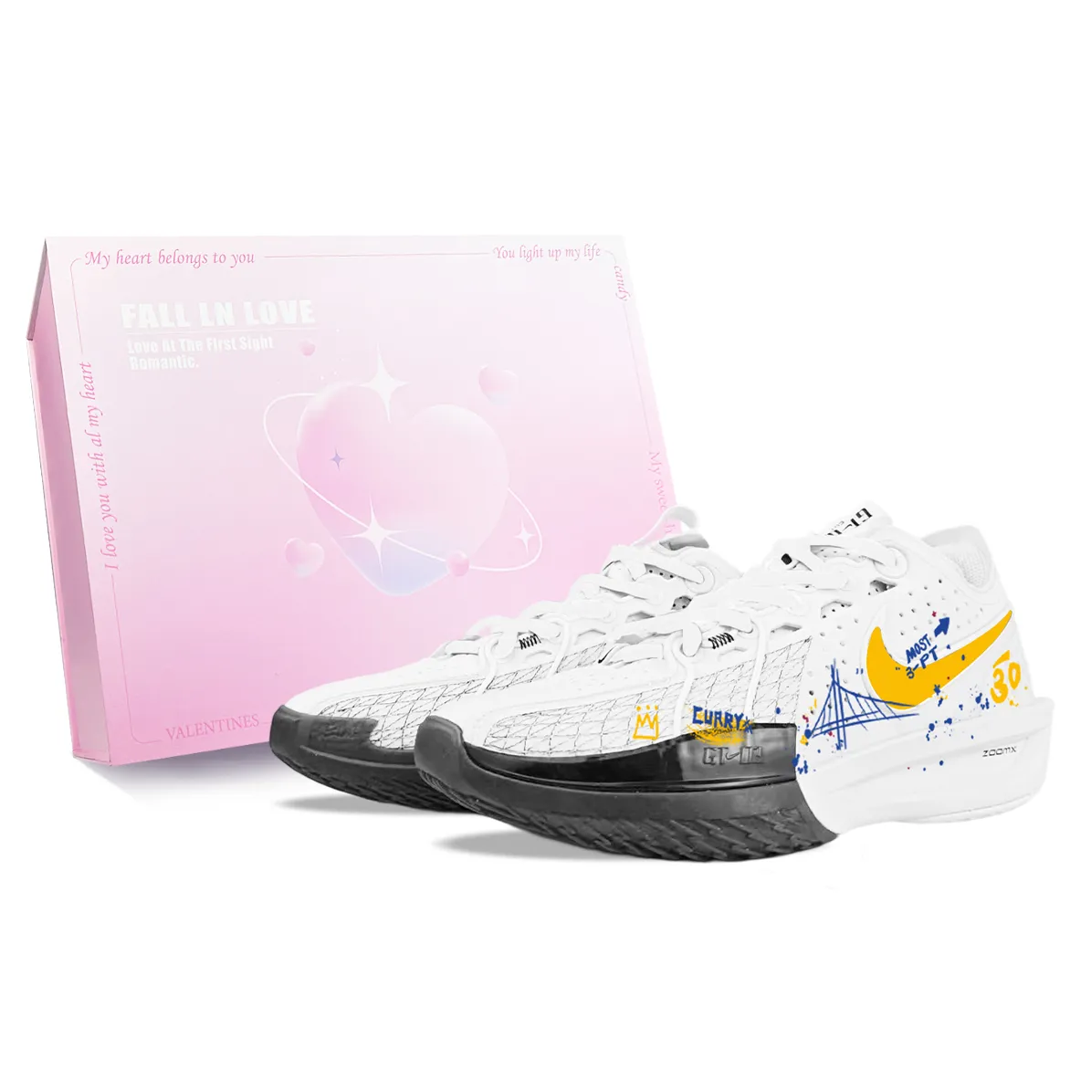 Nike G.T. Cut 3 EP BNK Curry Graffiti Low top Basketball Shoes Men's White Yellow
