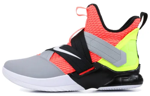 Nike Zoom soldier 12 round head shock-absorbing and anti-slip middle top basketball shoes men's gray red and green