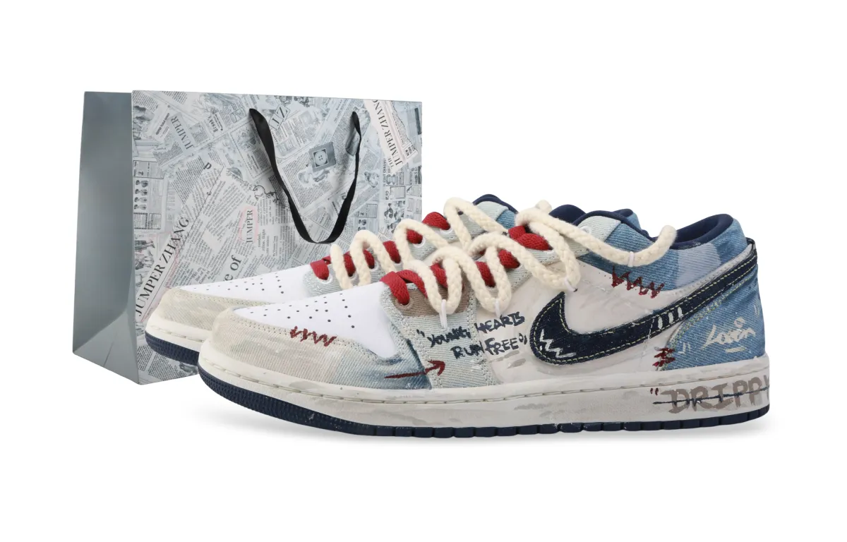 Jordan Air Jordan 1 Western Denim Cushioning Abrasion Resistant Cushioning, Wear Resistant Low top