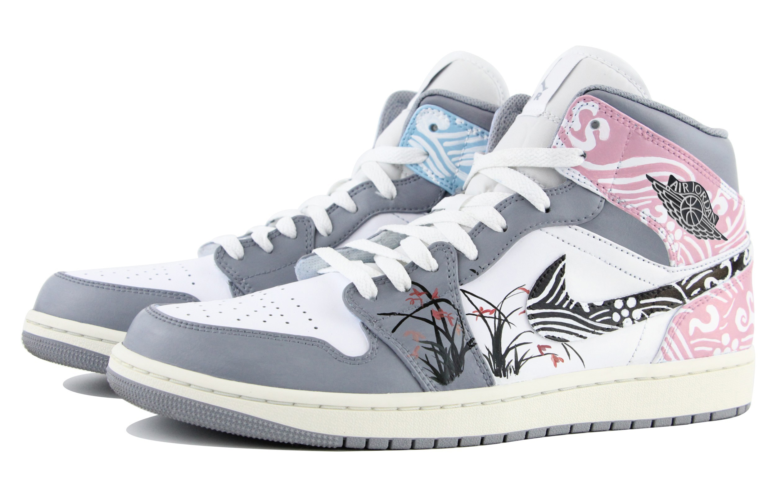 Jordan Air Jordan 1 Trendy Versatile Mid top Vintage Basketball Shoes Men’s Blue Pink Gray