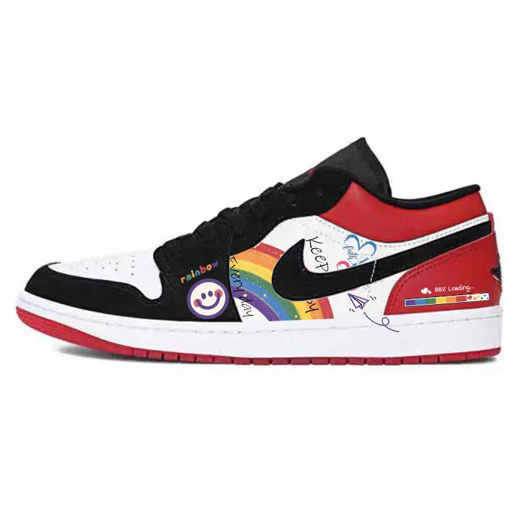 Jordan Air Jordan 1 Slip Resistant Abrasion Resistant Low top Vintage Basketball Shoes Unisex Red