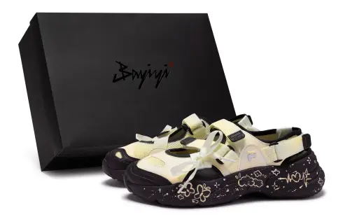 FILA FUSION Conch 811 Manufacturing, Floral World Yellow, Special Shoe Box Beach Sandals Women's Yellow Black