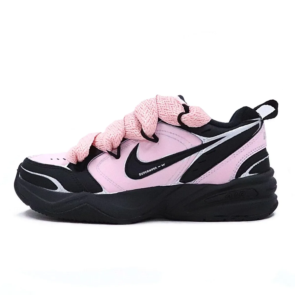 Nike Air Monarch 4 Abrasion Resistant Slip Resistant Low top Chunky Sneakers Unisex Black Pink
