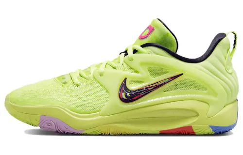 Nike KD 15 Durant 15 round toe lace-up fabric synthetic leather TPU shock-absorbing anti-slip wear-resistant wrapping support low-top practical basketball shoes men's fluorescent yellow domestic version