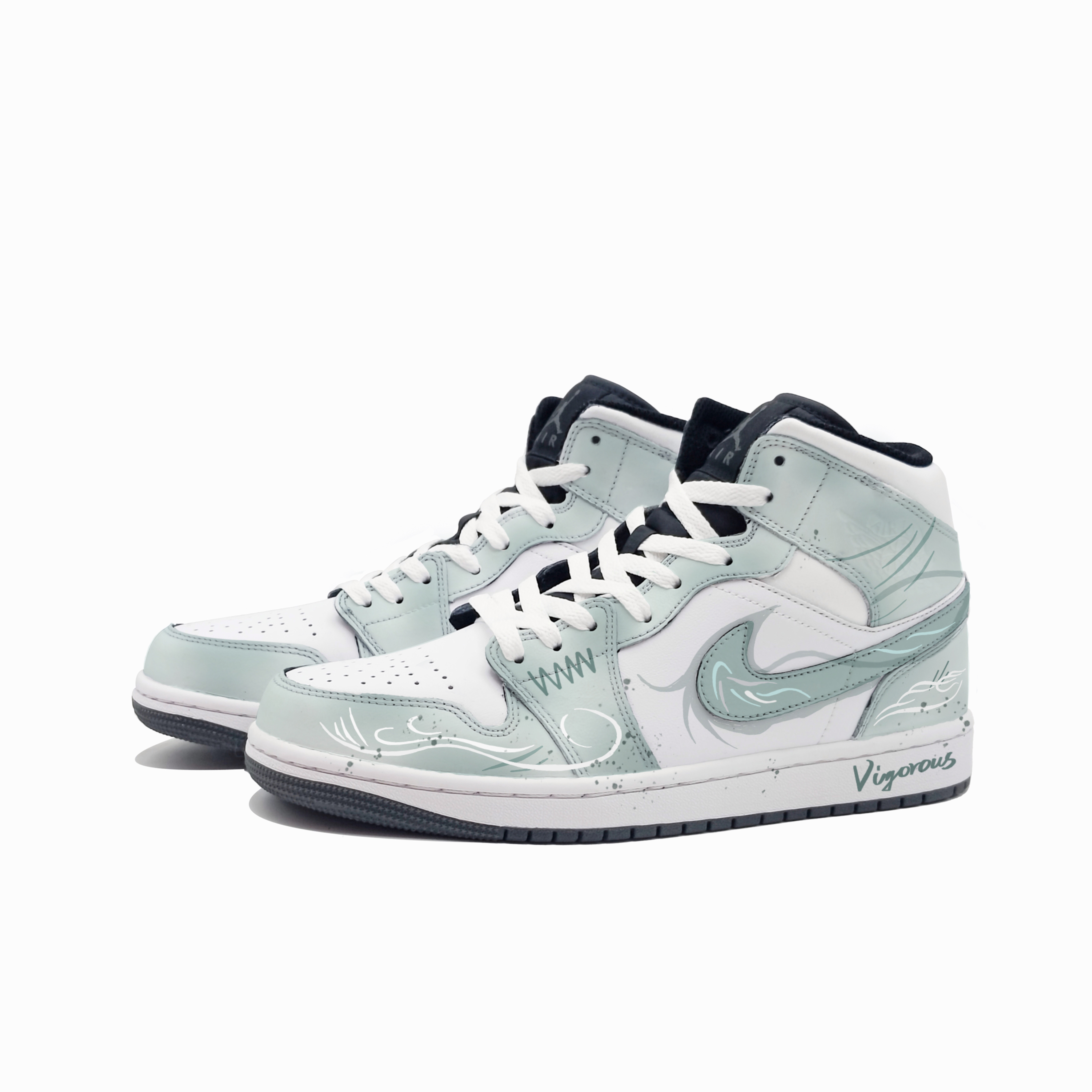 Jordan Air Jordan 1 Empty Mountain Mist, Dark Cyan Abrasion Resistant Mid top Vintage Basketball Shoes Unisex Cyan