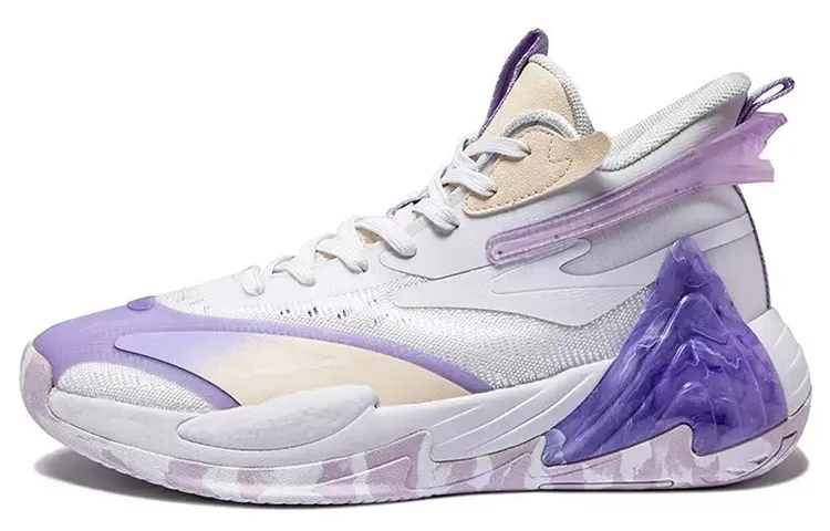 Erke Abrasion Resistant Slip Resistant Mid top Performance Basketball Shoes Men's Hong White Purple