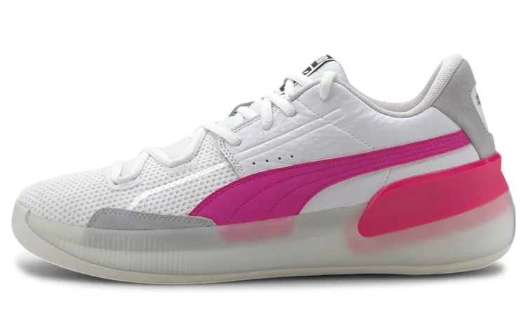 PUMA Clyde Hardwood Team Cushioning Slip Resistant Abrasion Resistant Low top Basketball Shoes Unisex Pink White