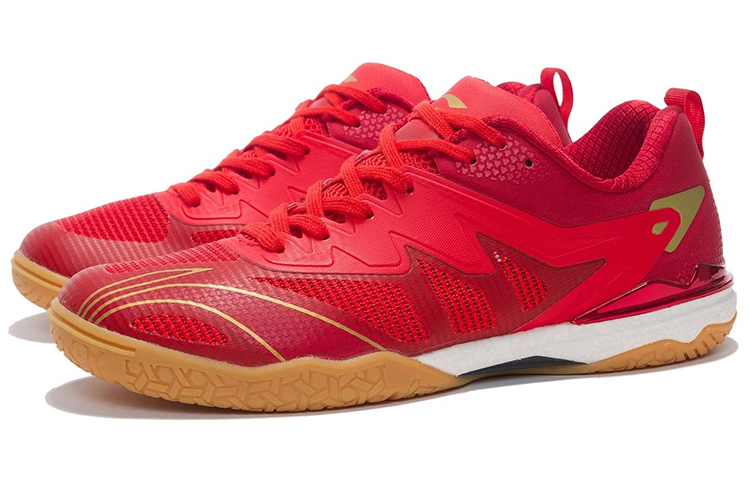Li Ning Competition Cushioning Slip Resistant Abrasion Resistant Breathable Low top Table Tennis Shoes Men’s Flame Red