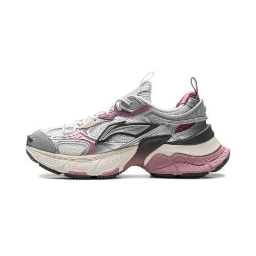 Li Ning Xingji Cushioning Abrasion Resistant Breathable Low top Chunky Sneakers Women's Silver White Purple