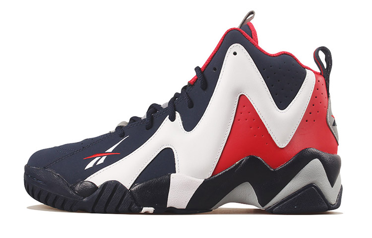 Reebok Camp Volcano Series II USA stitching, trendy and comfortable, high-top, retro basketball shoes, same style for men and women, white, blue and red