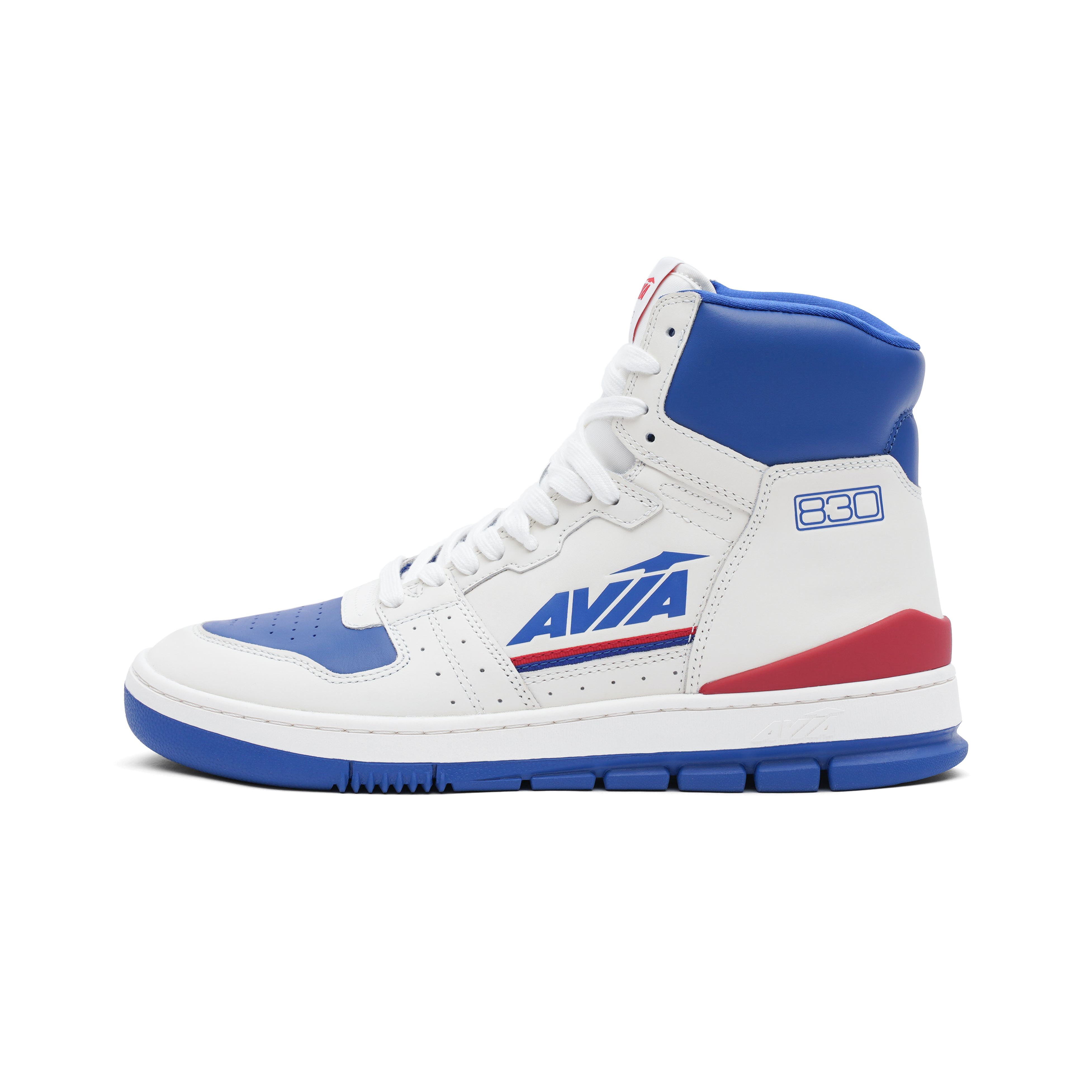AVIA 830 Collection Slip Resistant Abrasion Resistant High top Vintage Basketball Shoes Men’s White Red Blue