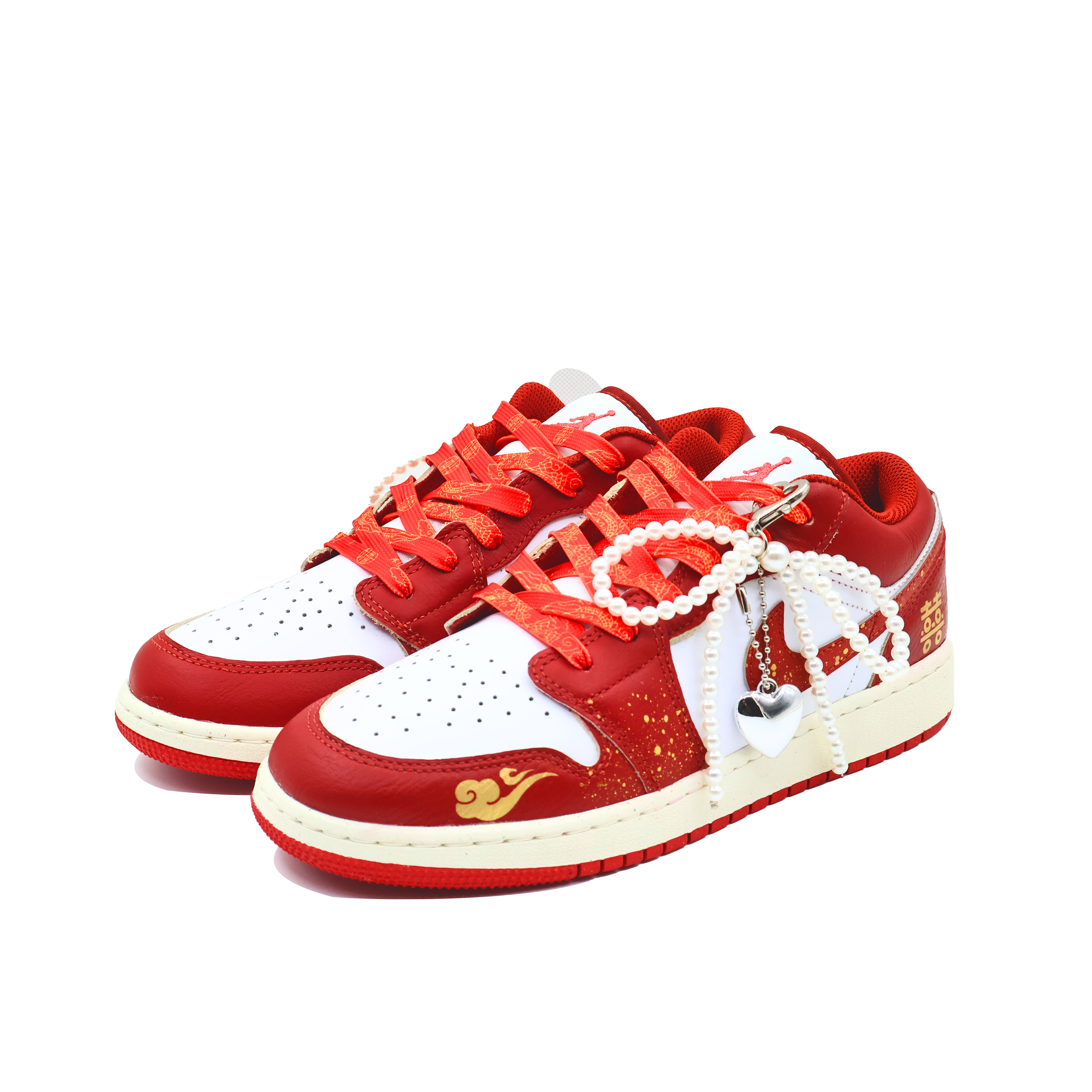 Jordan Air Jordan 1 Married In Harmony Leather Cushioning, Wear Resistant Low top Vintage Basketball Shoes GS Gold Red