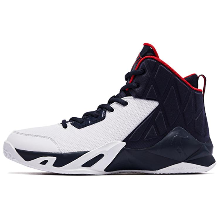 QIAODAN Slip Resistant, Abrasion Resistant, Breathable High top Basketball Shoes Men’s White Blue