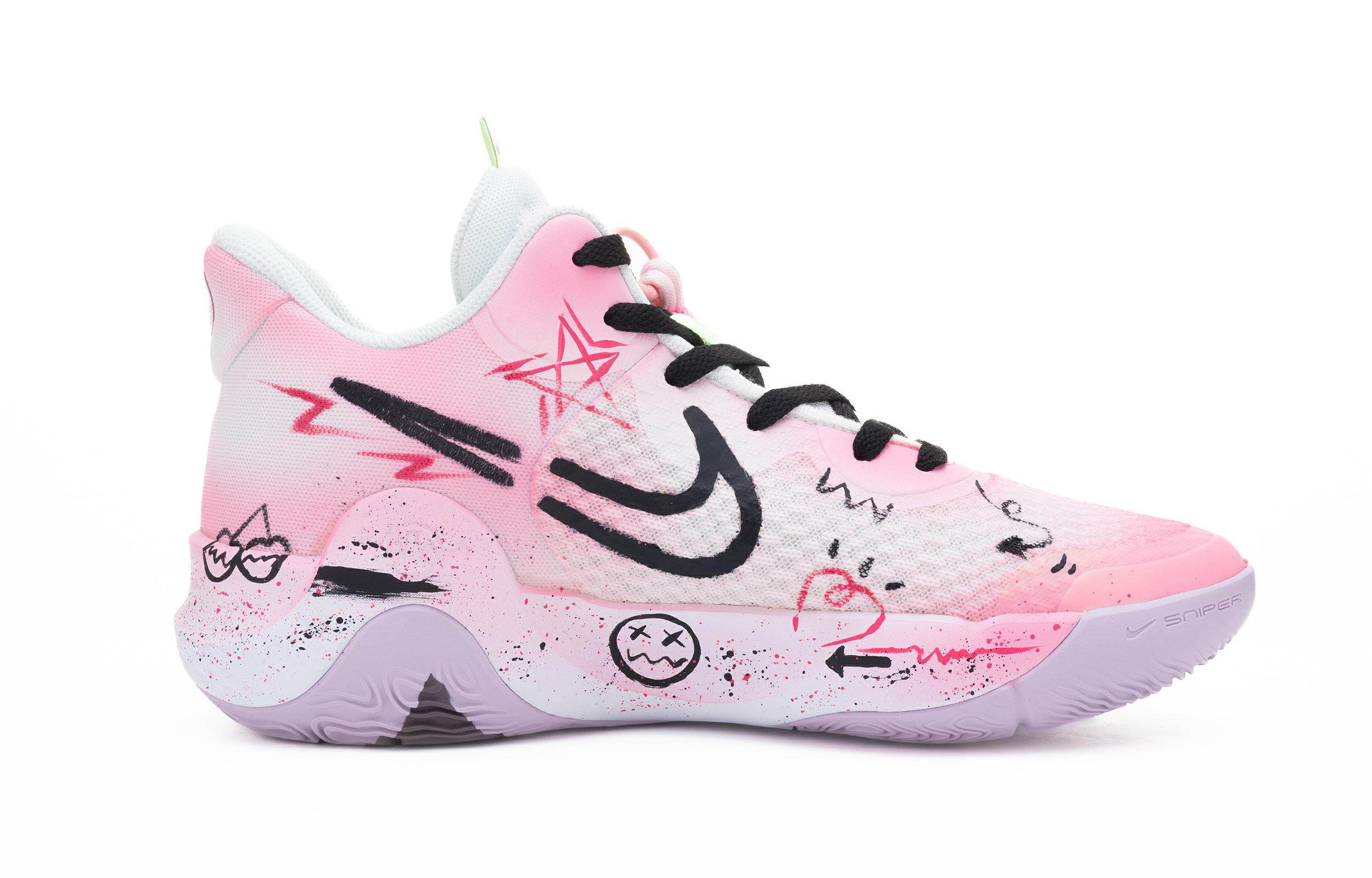 Nike KD Trey 5 IX Pink Hacker Hand Drawn Graffiti Slip Resistant Abrasion Resistant Mid top Vintage Basketball Shoes