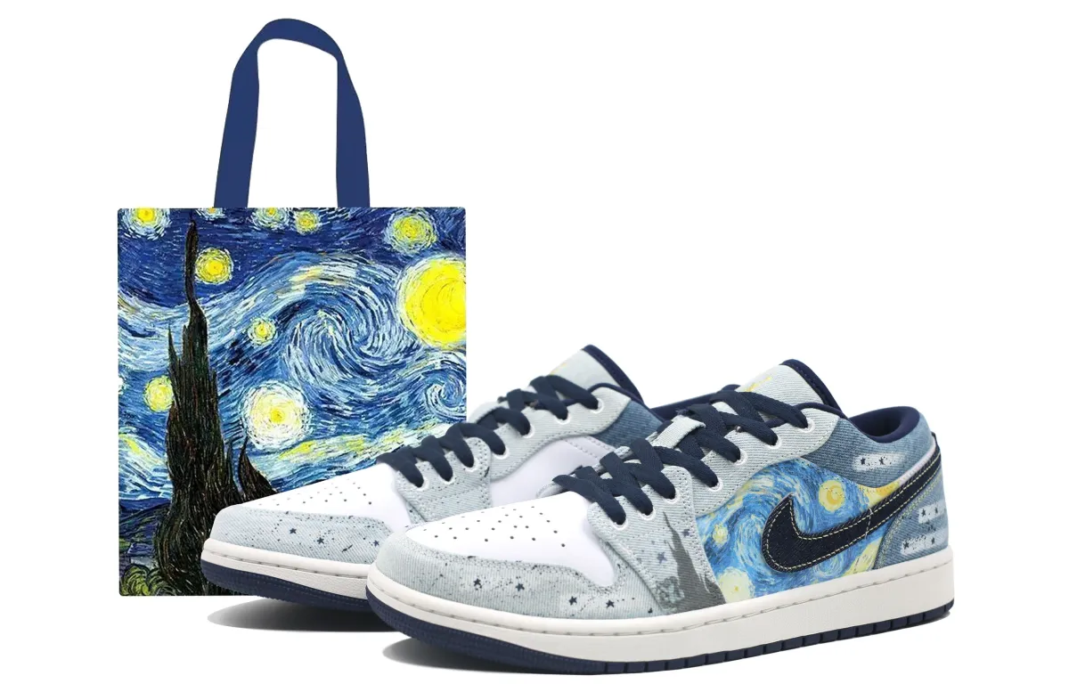 Jordan Air Jordan 1 Cushioning, Wear Resistant Low top Vintage Basketball Shoes Men's Denim Blue