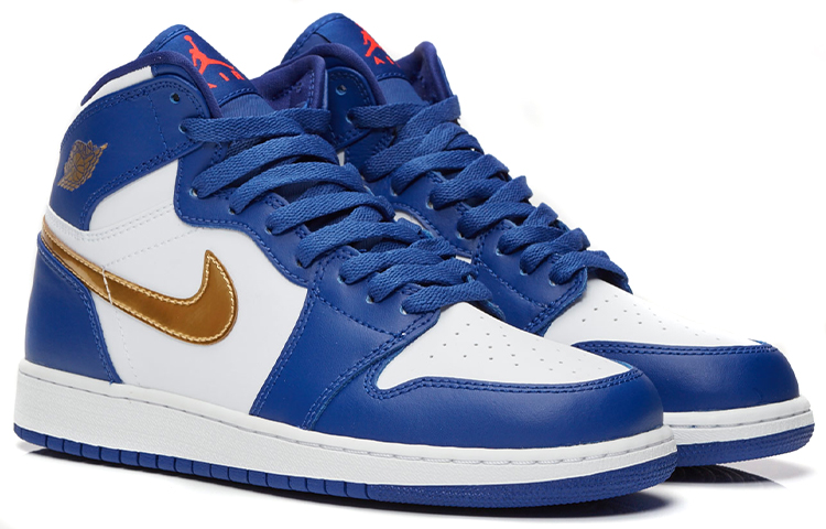 Женские кроссовки Jordan Air Jordan 1 Retro High BG (сине-белые) — Белый / синий / золотой — фото 2