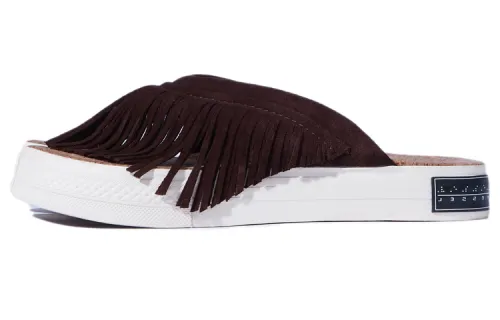 XVESSEL Maillard color trendy beach resort style split toe tassel rubber sole flip-flops, same style for men and women