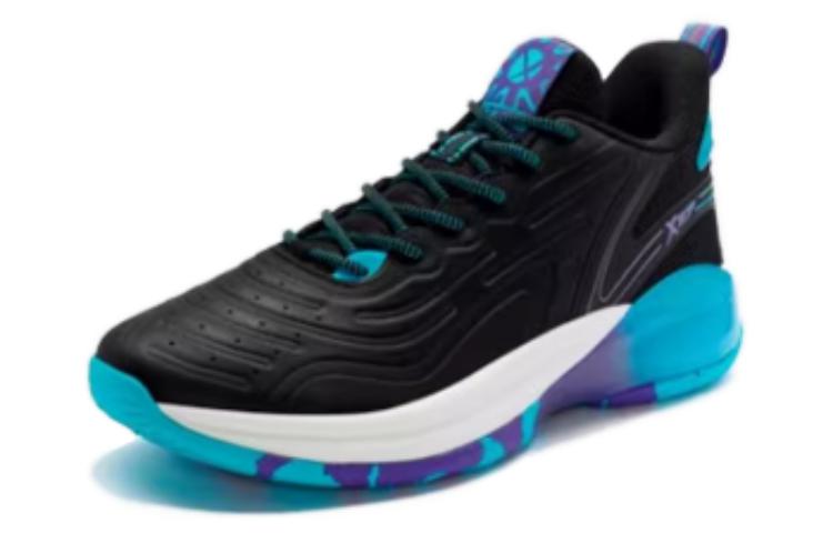XTEP Comfortable Cushioning Slip Resistant Abrasion Resistant Low top Basketball Shoes Men’s Black Blue