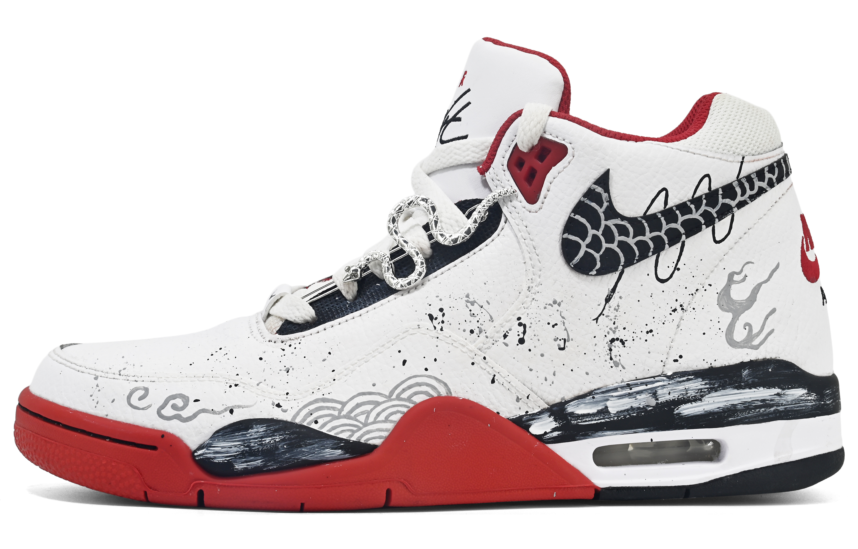 Nike Flight Legacy Slip Resistant Abrasion Resistant Mid top Vintage Basketball Shoes Unisex White Red Gray