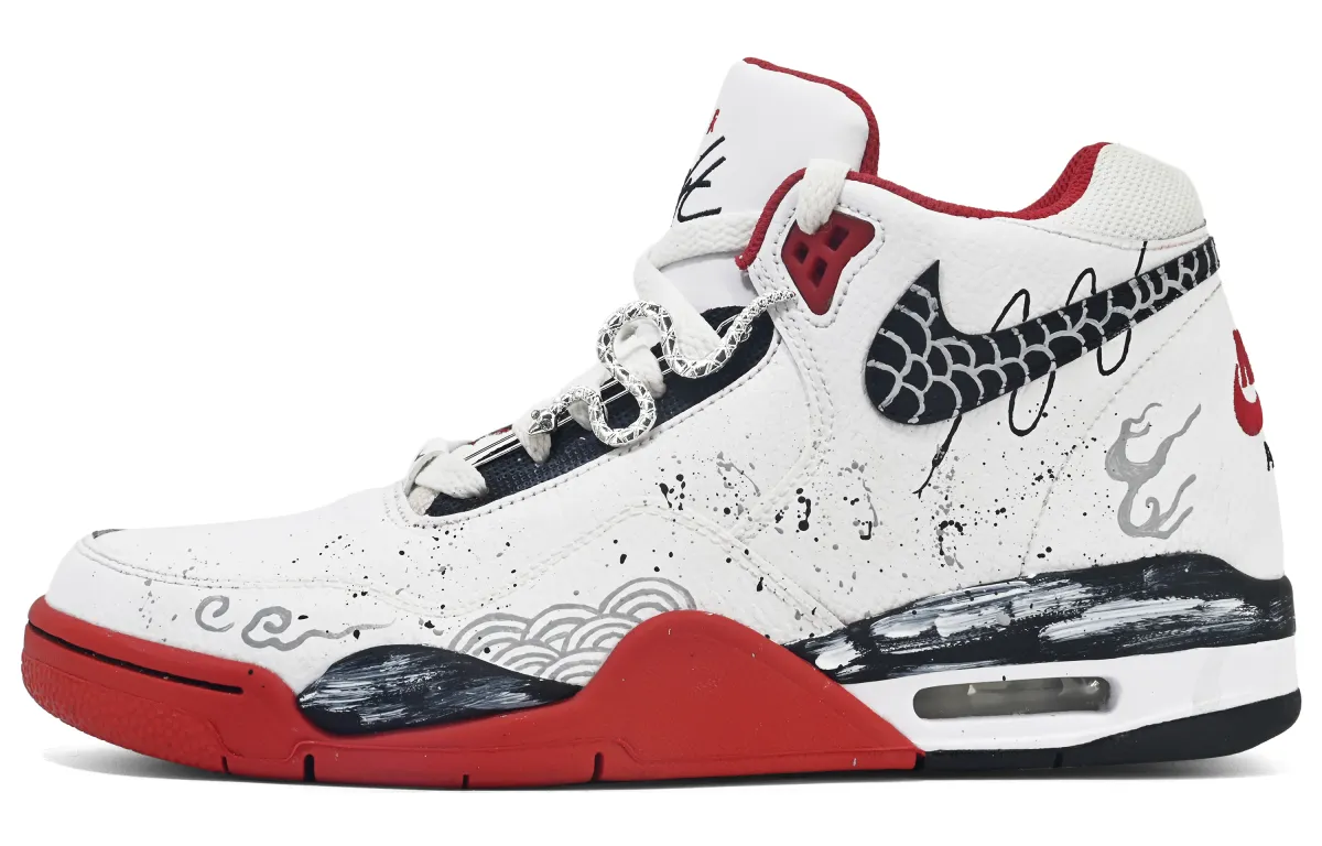 Nike Flight Legacy Slip Resistant Abrasion Resistant Mid top Vintage Basketball Shoes Unisex White Red Gray