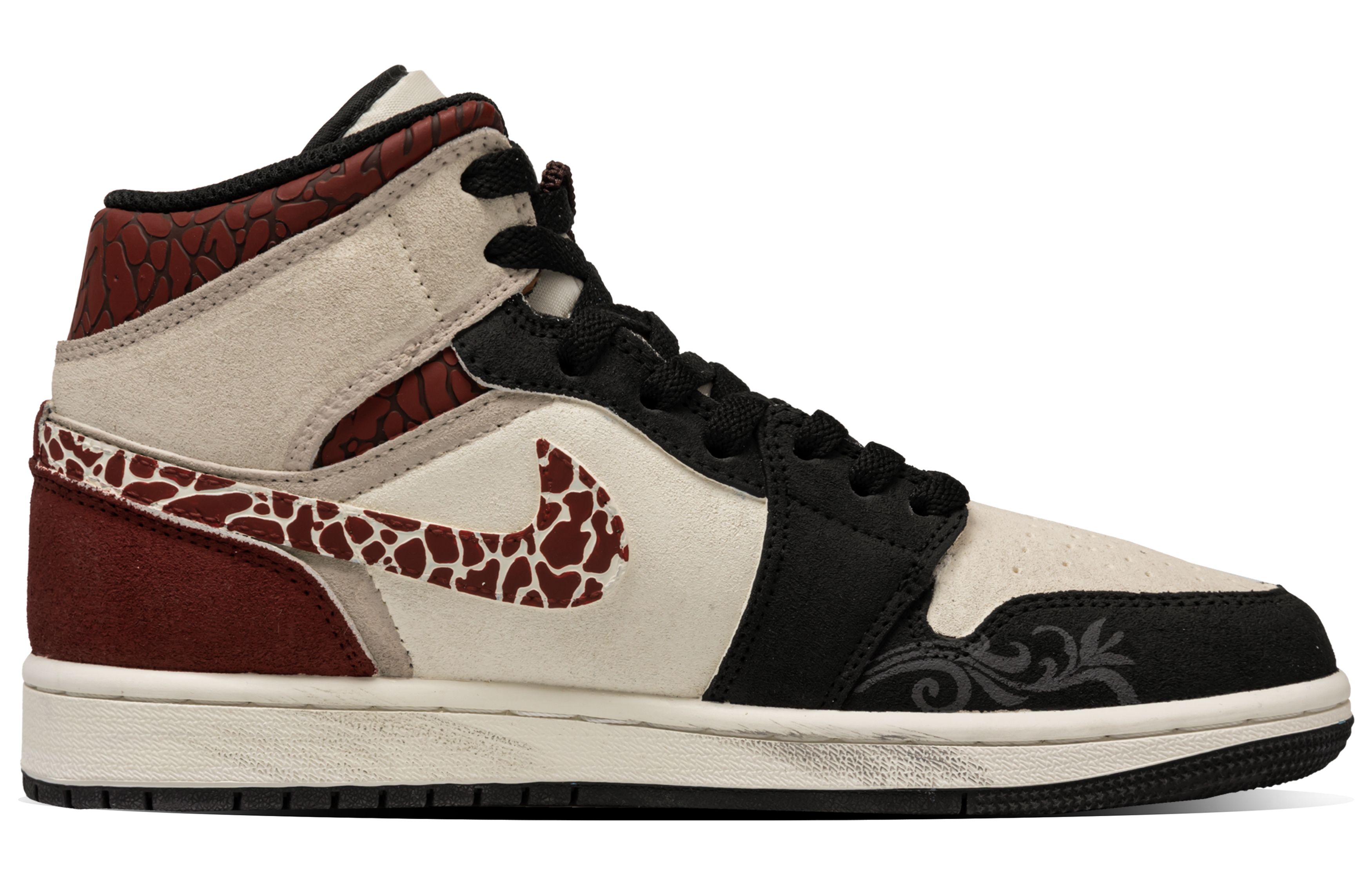 Jordan Air Jordan 1 Cushioning Slip Resistant Abrasion Resistant Mid top Vintage Basketball Shoes Men’s Black Red