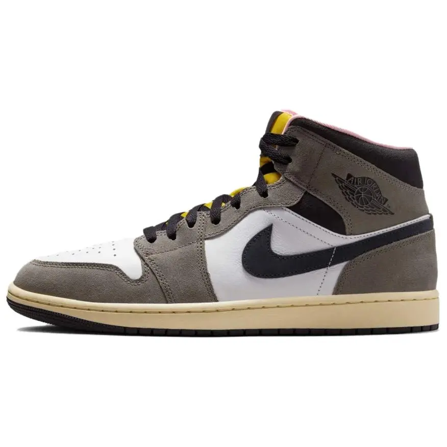 Jordan Air Jordan 1 Slip Resistant Abrasion Resistant Mid top Vintage Basketball Shoes Men's Gray