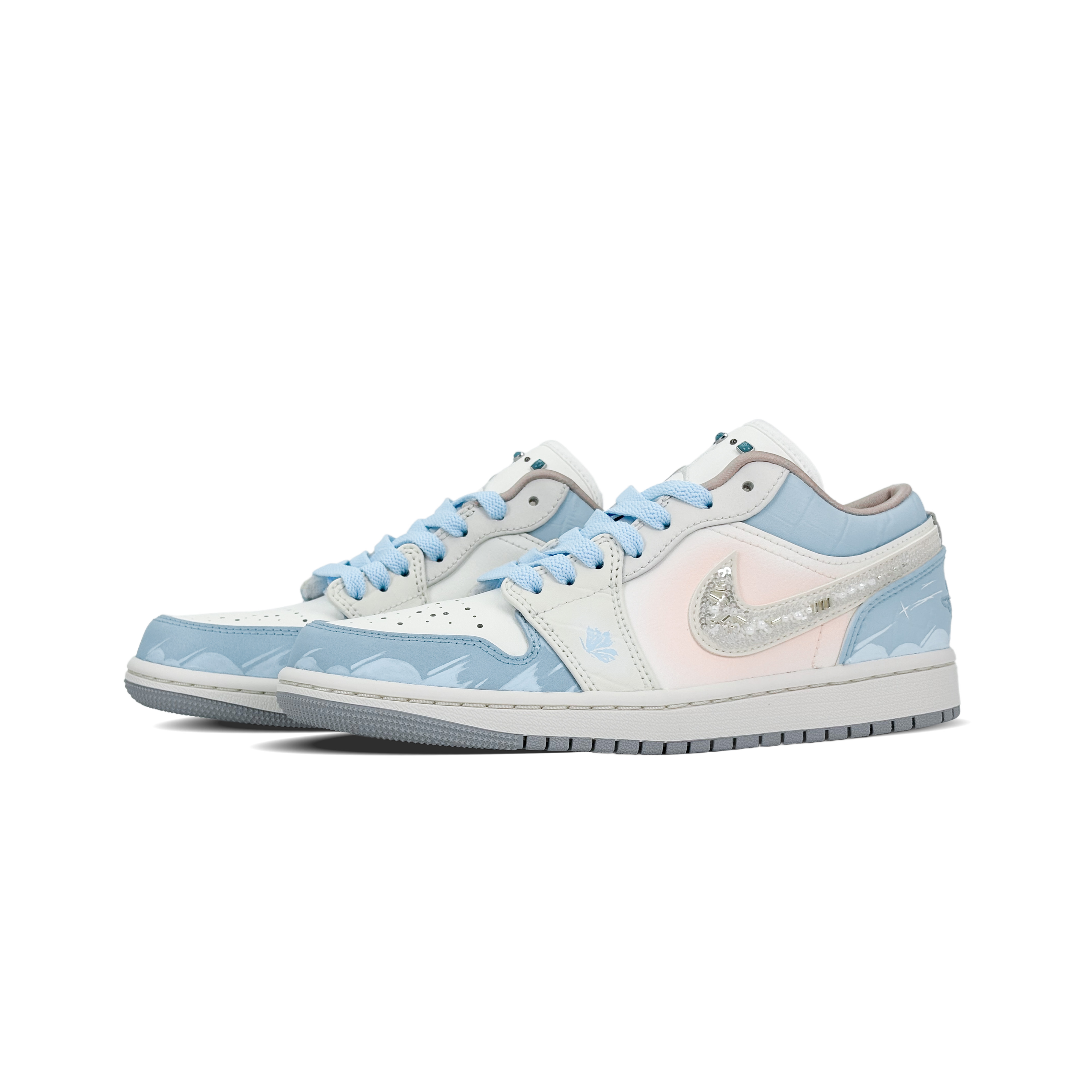Jordan Air Jordan 1 Abrasion Resistant Low top Vintage Basketball Shoes Women’s White Blue Pink