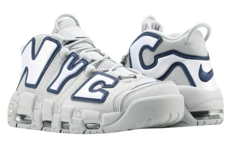 Мужские кроссовки Nike Air More Uptempo NYC AIR logo (волчий серый) — фото 2