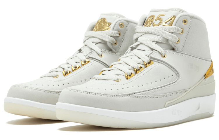 Мужские кроссовки Jordan Air Jordan 2 Retro Quai 54 (серо-золотые) — 浅骨/白/金属黄金 — фото 2