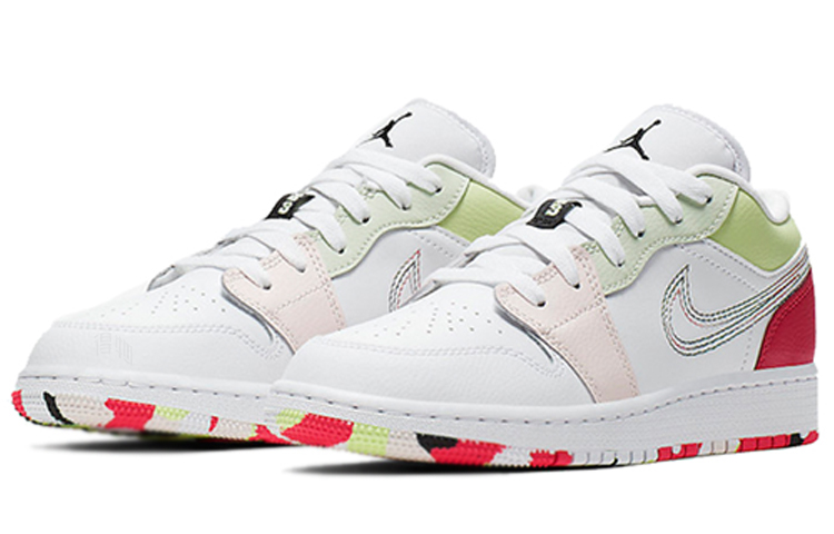 Женские кроссовки Jordan Air Jordan 1 Low (разноцветные) — Красный / белый / чёрный / зелёный / розовый — фото 3