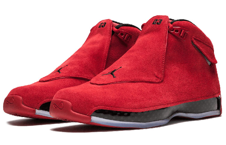 Мужские кроссовки Jordan Air Jordan 18 Retro Red Suede OG (красно-черные) — Красный / чёрный — фото 3