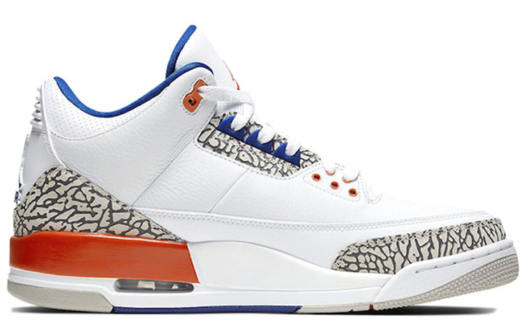 Мужские кроссовки Jordan Air Jordan 3 knicks (белый / синий / оранжевый) — фото 2