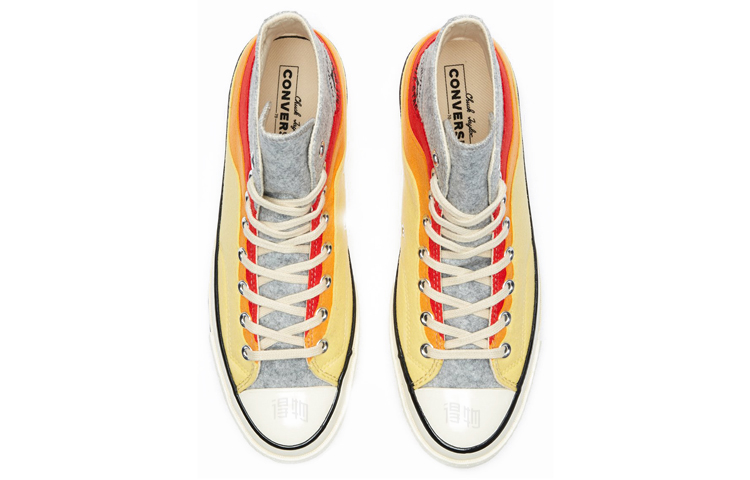 Кеды Converse Chuck Taylor All Star 70s Hi Easter Felt (серо-оранжево-желтые) — Серый / оранжевый / жёлтый — фото 4