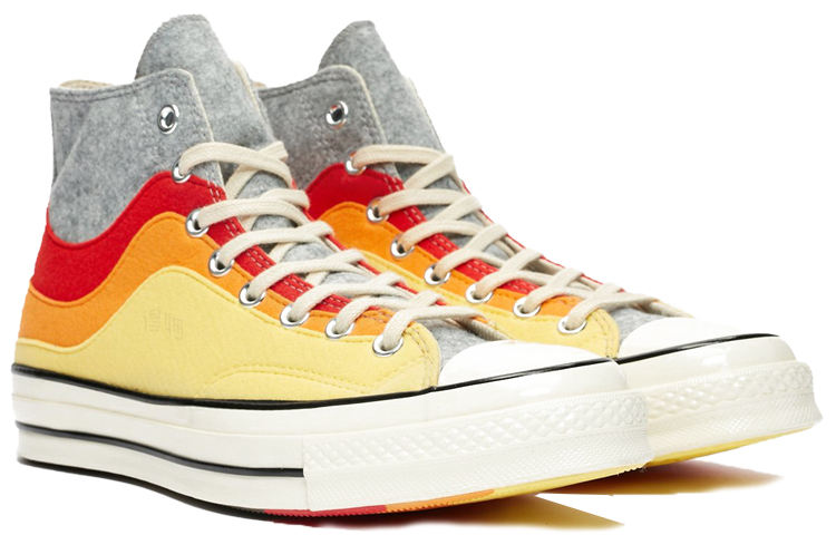 Кеды Converse Chuck Taylor All Star 70s Hi Easter Felt (серо-оранжево-желтые) — Серый / оранжевый / жёлтый — фото 3