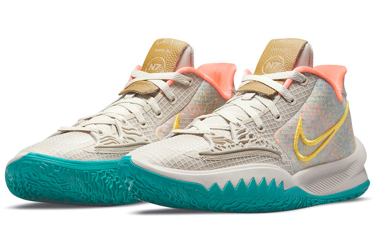 Кроссовки Nike Kyrie Low 4 (бежевый / зеленый / оранжевый) — Бежевый / зелёный / оранжевый — фото 3