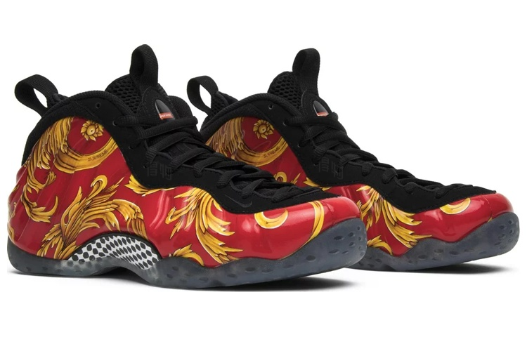 Мужские кроссовки Nike × Supreme Foamposite One OG (красно-золотые) — фото 2