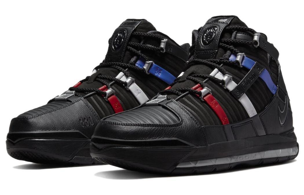 Мужские кроссовки Nike Lebron 3 (черно-красно-синие) — Чёрный / красный / синий — фото 3